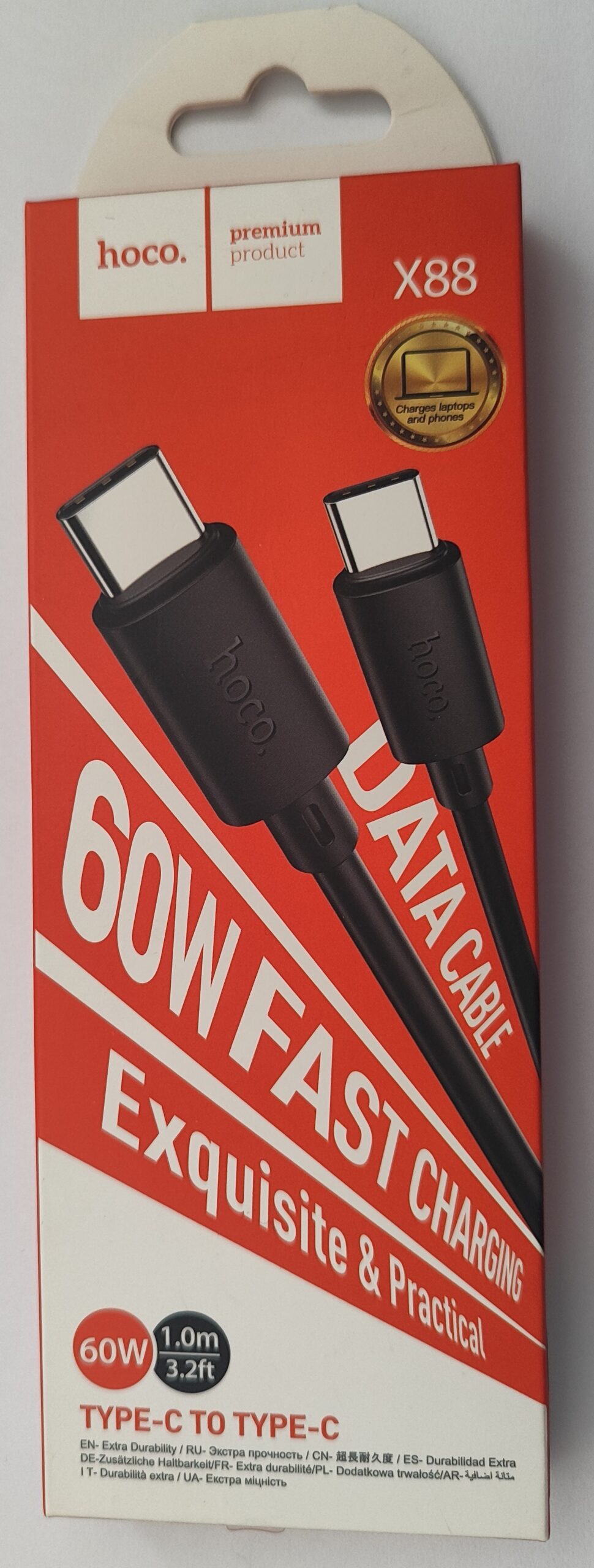 کابل شارژ Type-Cبه Type-C به طول 1 متر 60W 3A از برند هوکو مدل Hoco X88